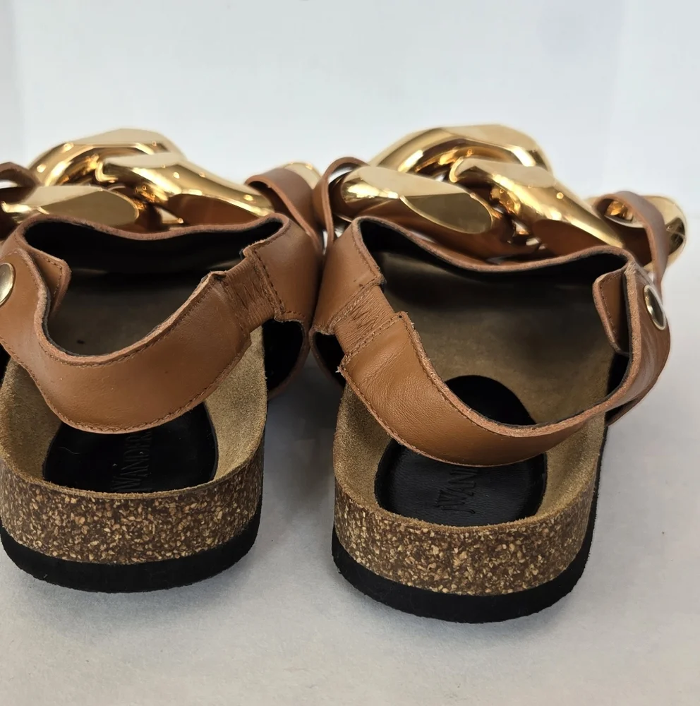 J.W. Anderson Brown Leather Gold Chain - Link Sandals